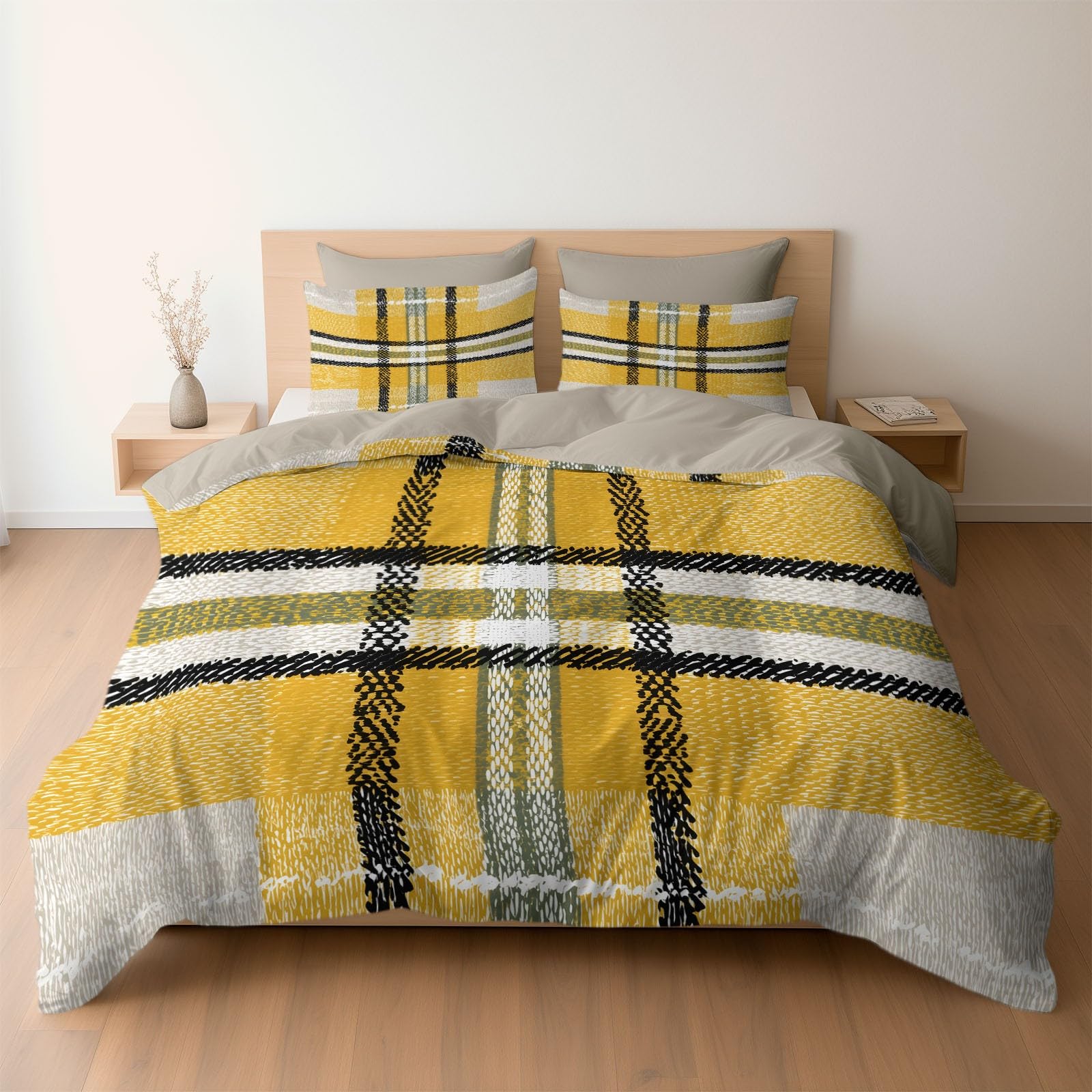 Boho Texturen 3-teiliges Bettwäsche-Set, Grau 1 Bettbezug 240 x 220 cm und 2 Kissenbezüge 80 x 80 cm, Traditionelle geometrische NähteWeiche Mikrofaser, Reißverschluss, Ganzjahres