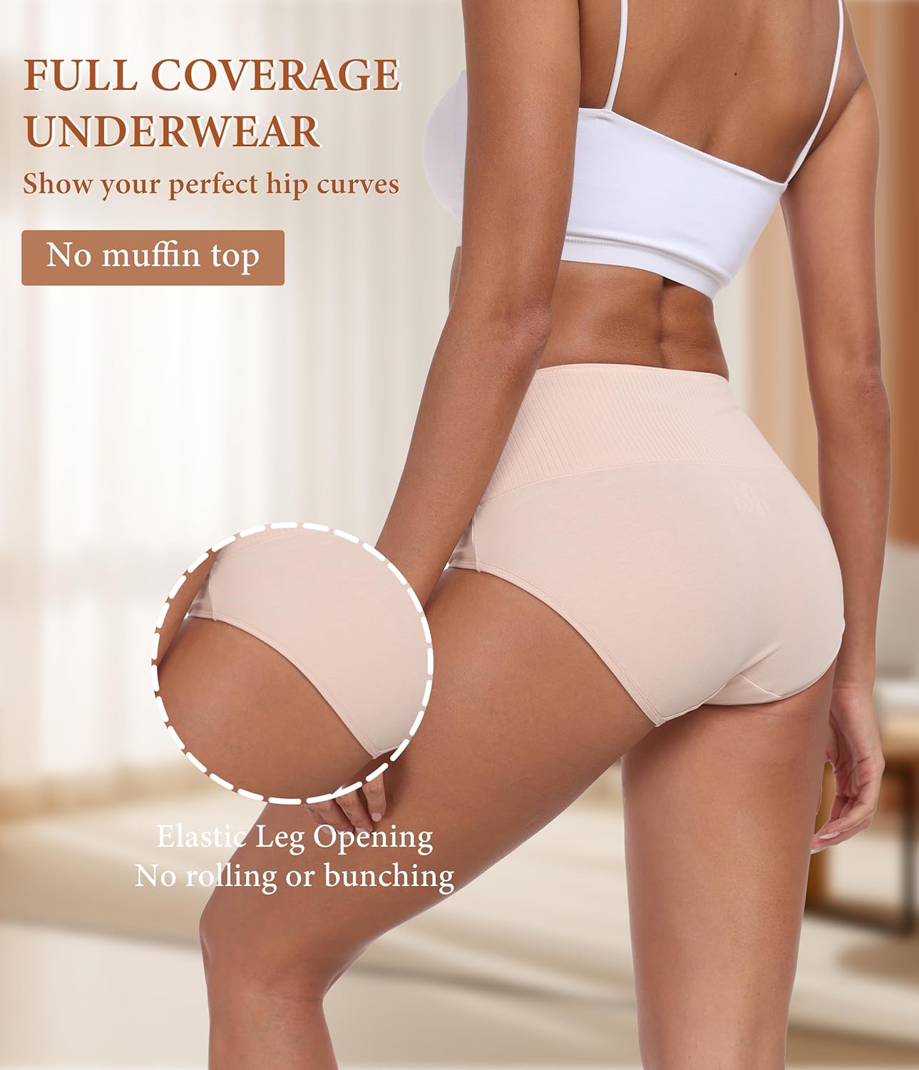 ANLIQI Womens High Waisted Cotton Underwear Tummy Control Underwear Full Coverage Briefs Soft Stretch Ladies Panties 4 Pack - Image 3