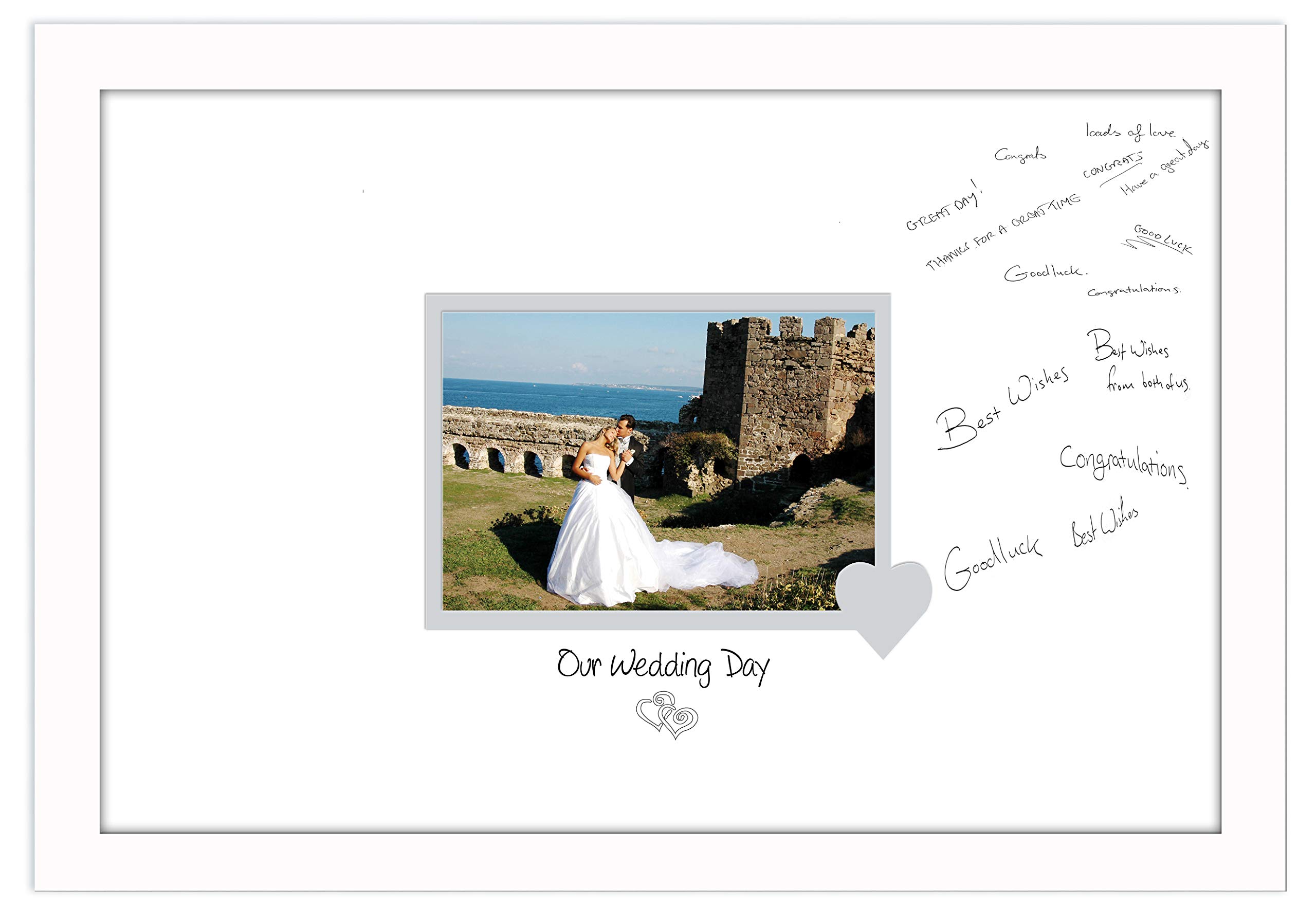 Photos In A Word White Finish Frame White Grey Inside Wedding Signing Guest Photo Frame 7X5 Gift Photo 697D (White Finish Frame White Grey Inside)