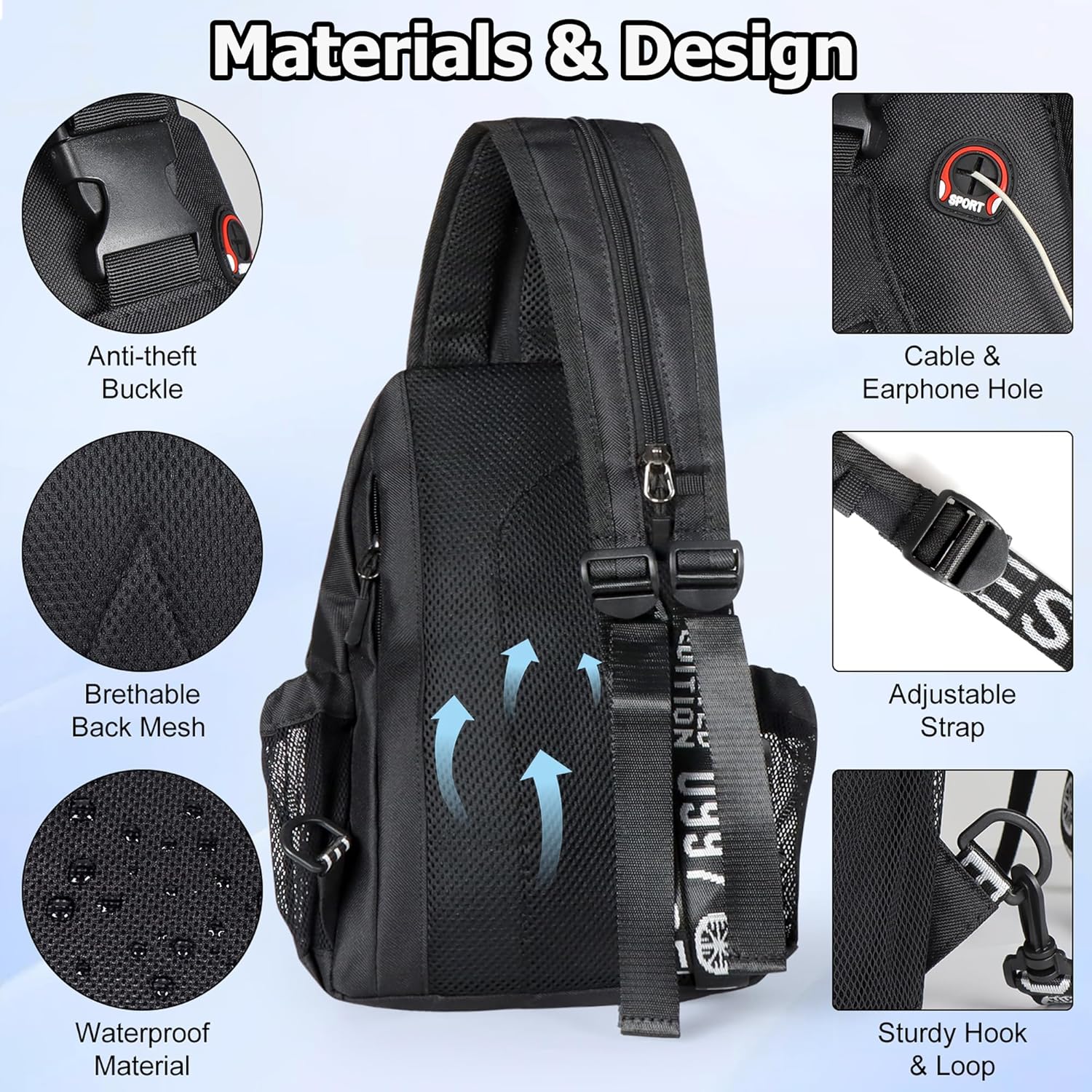 Crossbody Backpack Convertible Sling Bag for Women Men with Adjustable Strap Small Casual Daypack for Hiking Traveling (Large, 13-Inch, Black) - Image 6