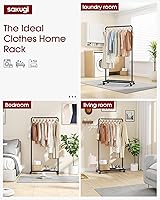 Vista 2 de Perchero para ropa con estante de malla de almacenamiento y ruedas, perchero de metal resistente para colgar ropa, vestidos, abrigos, gran capacidad