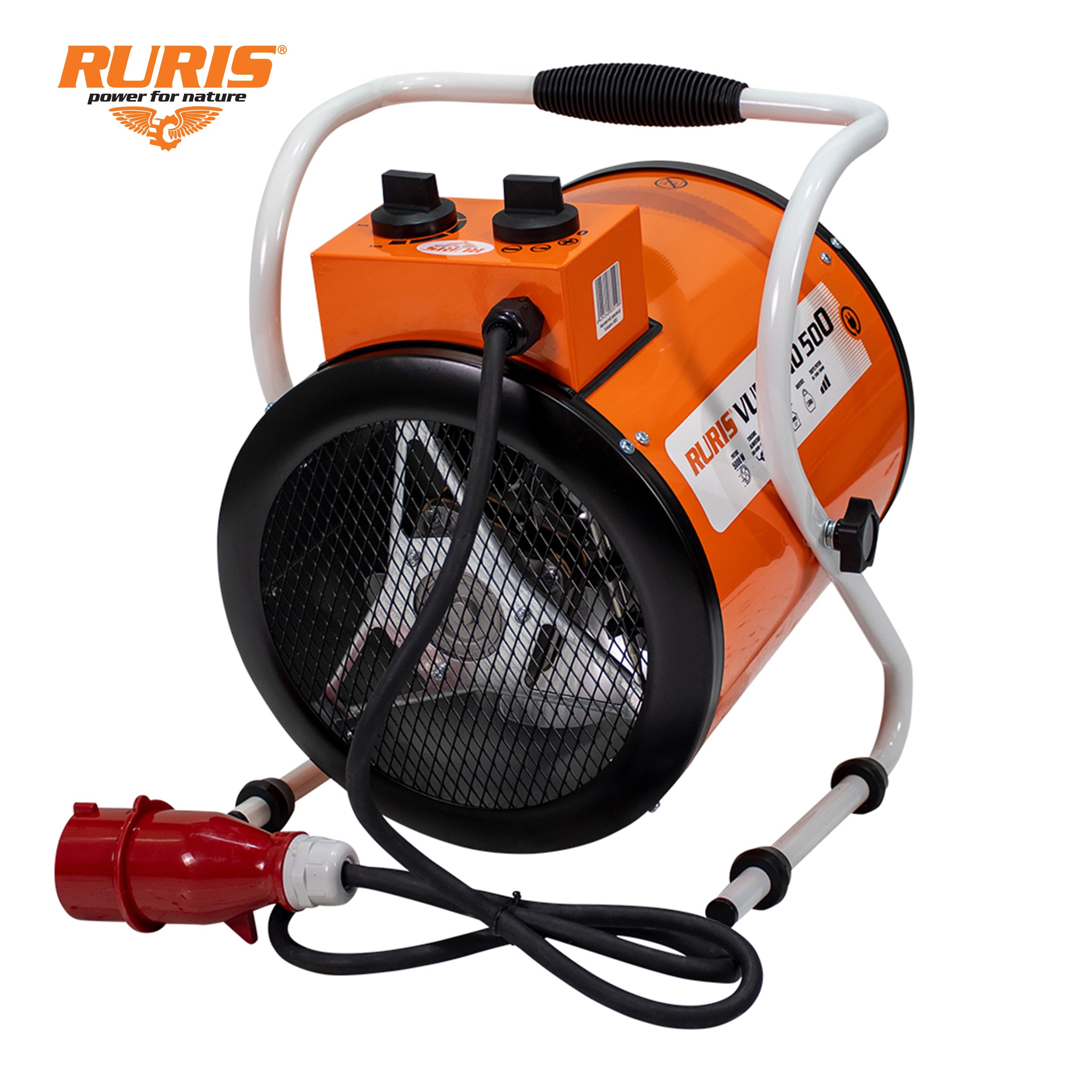 RURIS VULCANO 500 5kW, 3 livelli di riscaldamento, 411 m³/h, Termostato integrato, IPX4, 380-400V, per officina, garage, cantiere