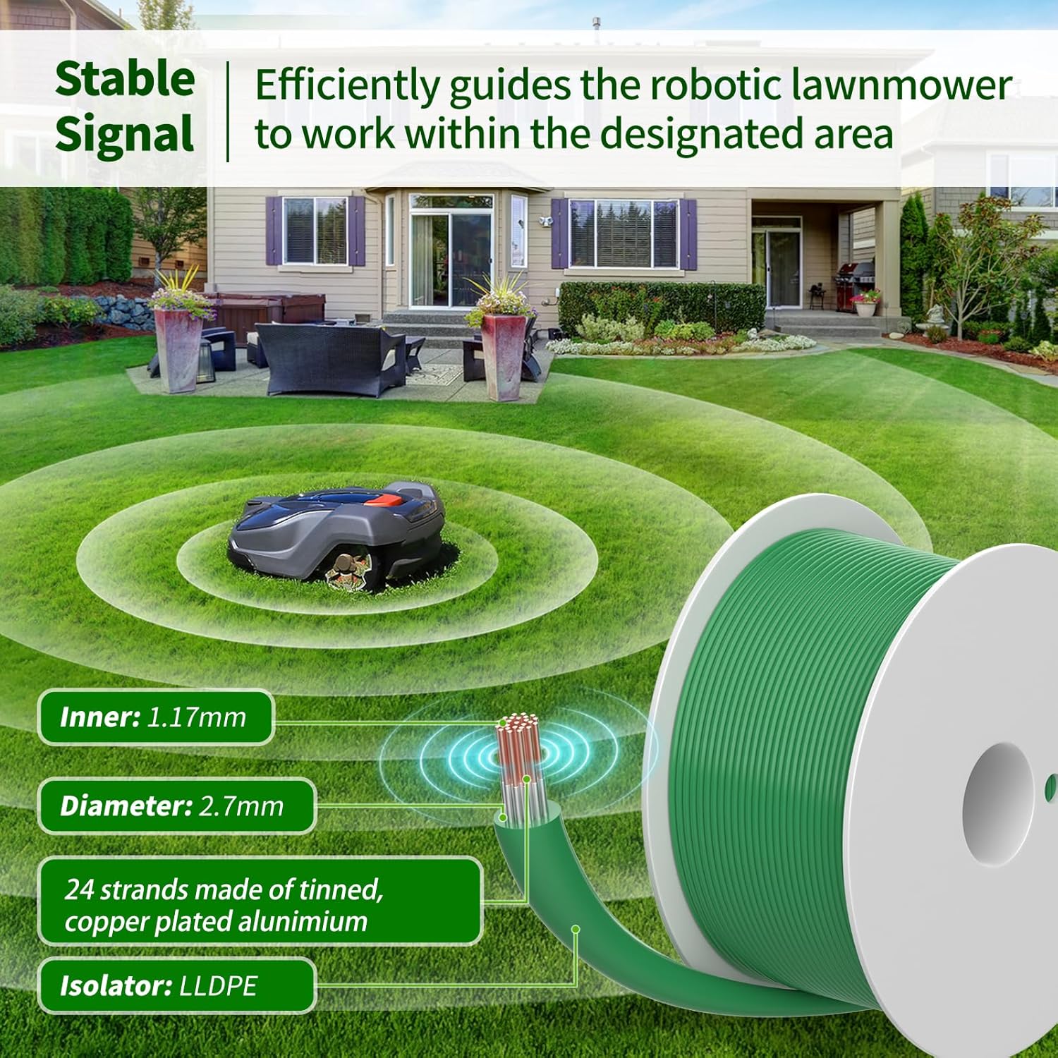 Headley Tools 150m/492ft Universal Lawnmower Boundary Wire Contains 50x Lawn Pegs+10x Wire Connectors+9X Titanium Blades Robotic Lawnmower Wire Compatible with Gardena/Husqvarna/Worx