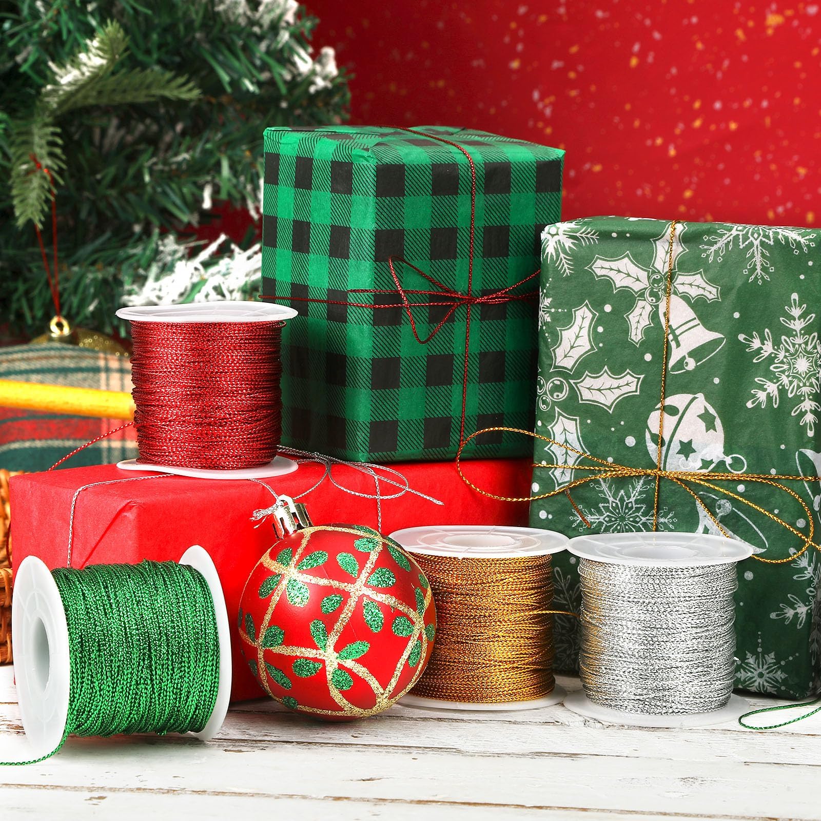 JUNEBRUSHS 218 Yards Christmas Metallic Ornament String - Image 3