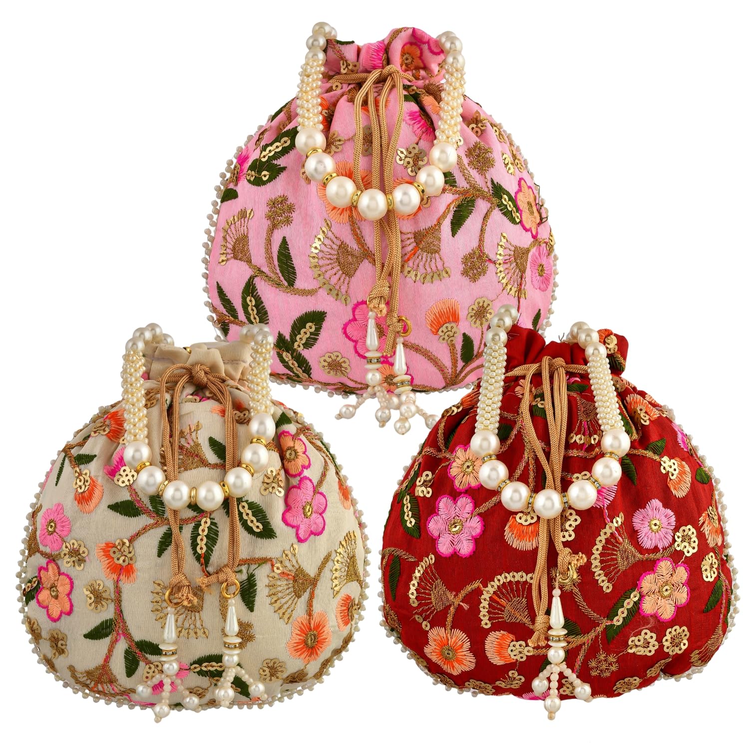 Kuber Industries Potli|Silk Wedding Potli|Christmas Gift Potli|Baby Shower Potli|Traditional Shagun Potli|Drawstring with Beads Handle Potli|New Flower Embroidery Potli|Pack of 3|Multi (B0CPFKBHFN) Amazon Price History, Amazon Price Tracker
