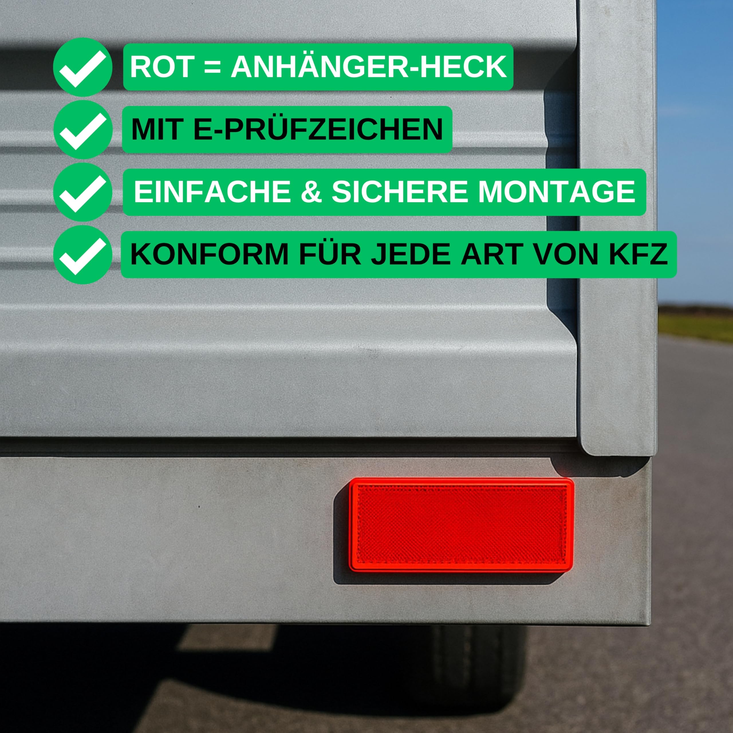 Reflectores para Pegar, 4 Uds, Rojo, 94 x 44 mm, Marca de E, Reflector de Seguridad Remolque, Caravana, Poste, Captafaro, Derecho e Izquierdo, Reflector de Remolque Estándar, Catadioptrico Rojo - 3