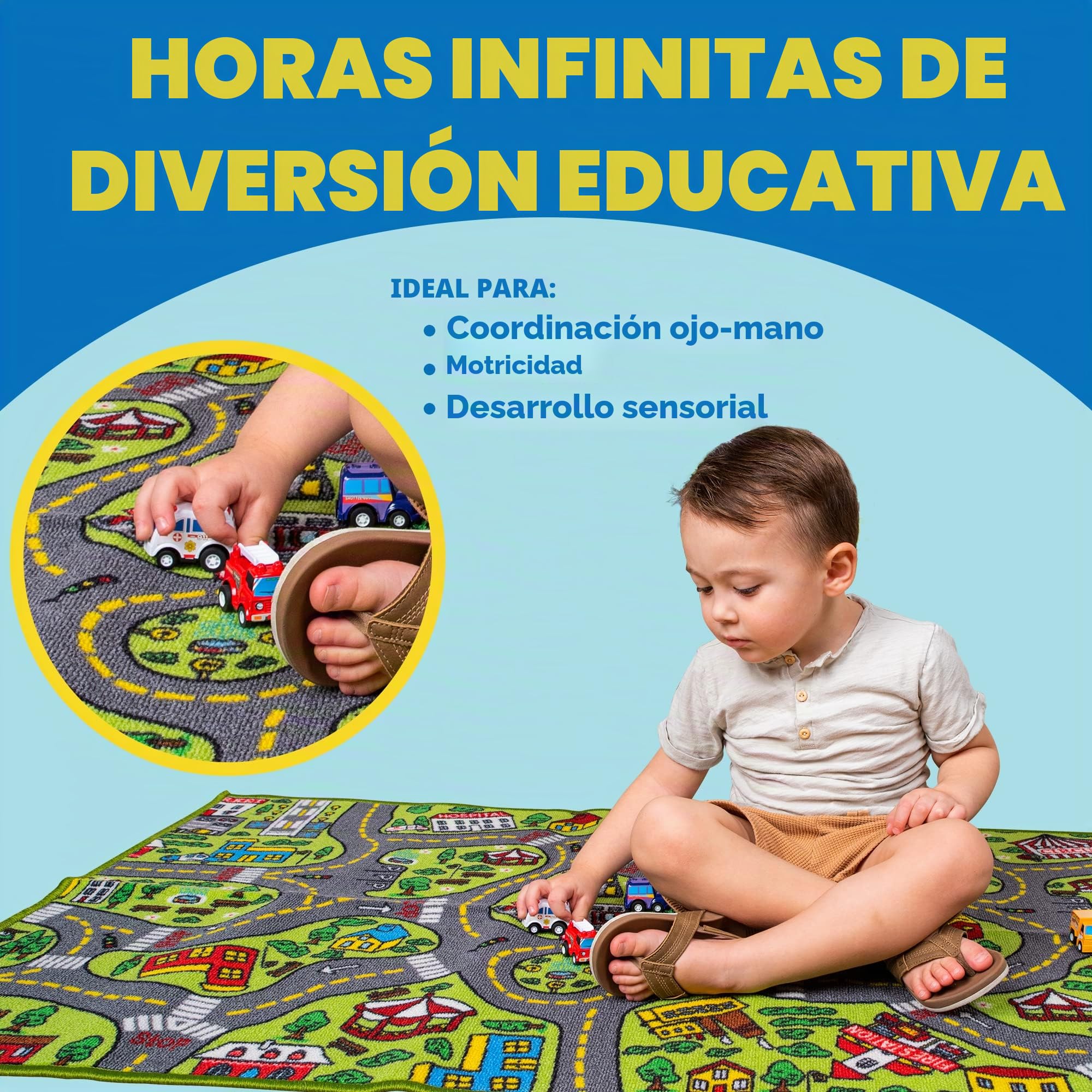 JOYIN - Alfombra de Juego para niños con 12 vehículos retráctiles, Alfombra Duradera para niños, Juego de simulación Urbano, Alfombra con Pista de Coches para niños pequeños