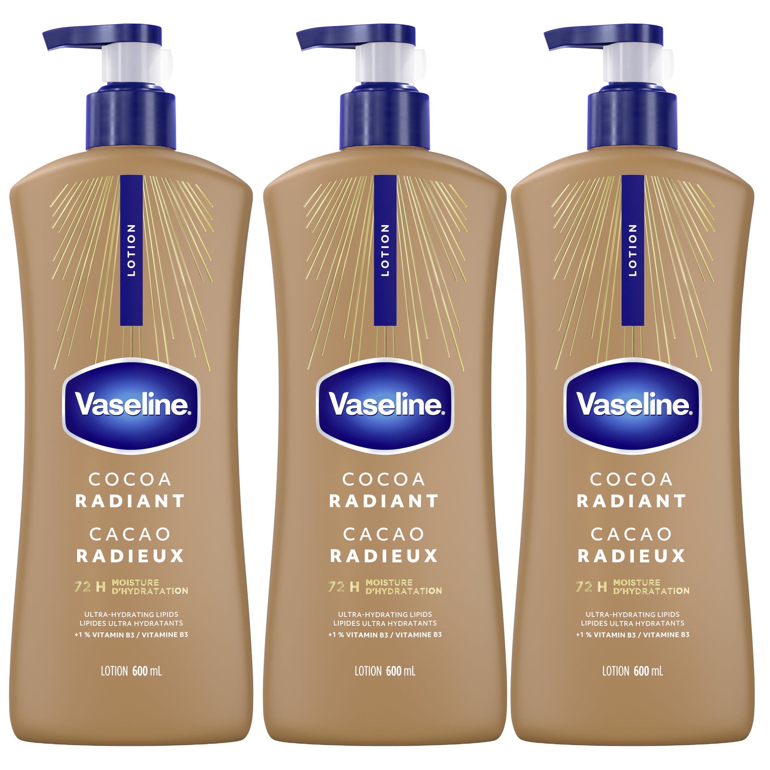 Intensive Care Body Lotion Cocoa Radiant 3 count for Dry Skin Lotion Made with Ultra-Hydrating Lipids and Pure Cocoa Butter for a Long-Lasting, Radiant Glow 20.3 Oz