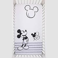 Vista 2 de Disney Mickey Mouse - Sábana bajera ajustable para cuna, color gris, marfil y negro