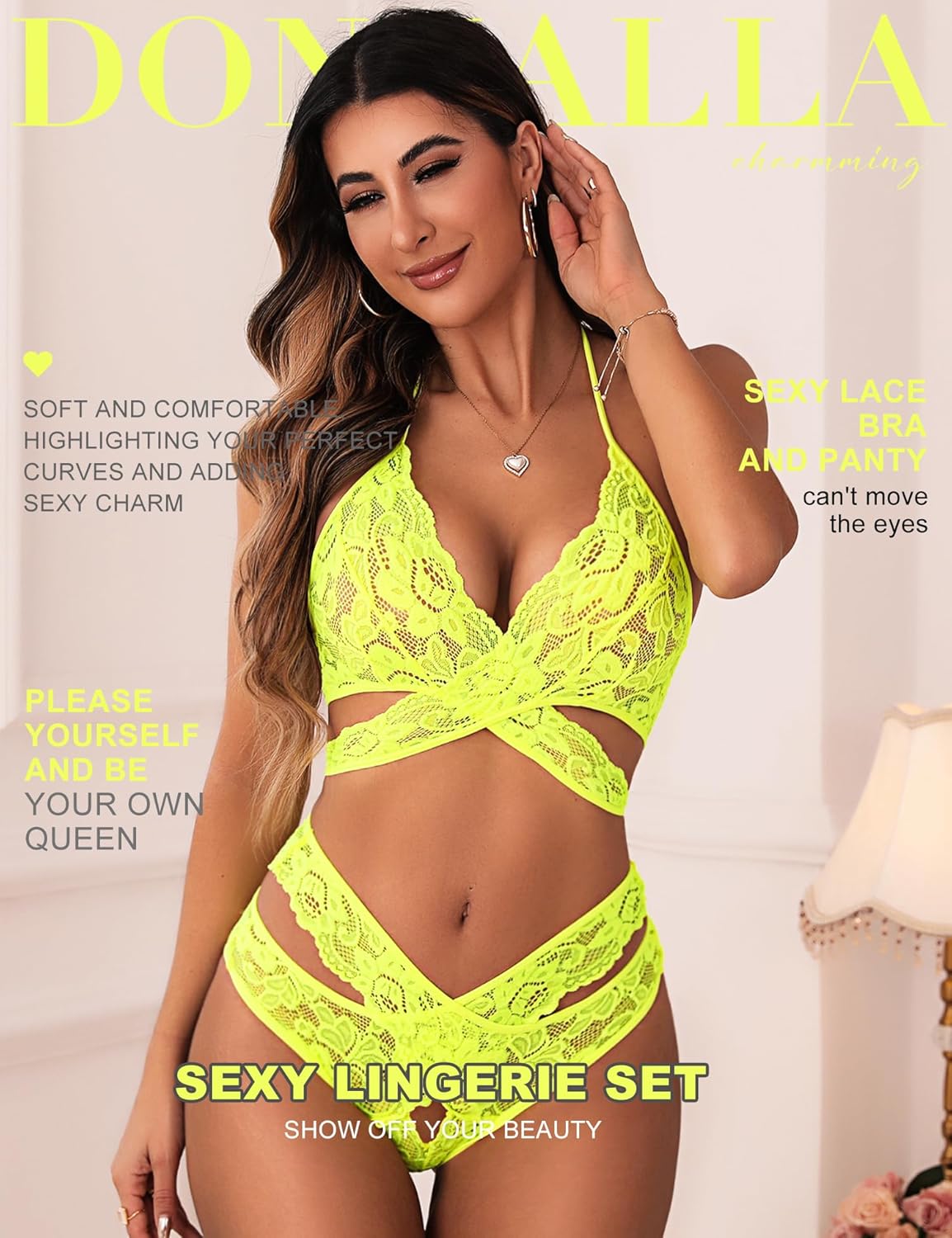 Donnalla Women Sexy Lingerie Set Two Piece Lace Bra and Panty Set Bralette Sleepwear - Image 2