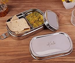 400 Gram Heavy Stainless Steel Tiffin Box for Kids Boys & Girls | 750ML Rectangle Lunch Box with Inner Box & Locking Clip | Durable School & Office Steel Lunch Box for Kids | Leak-Proof