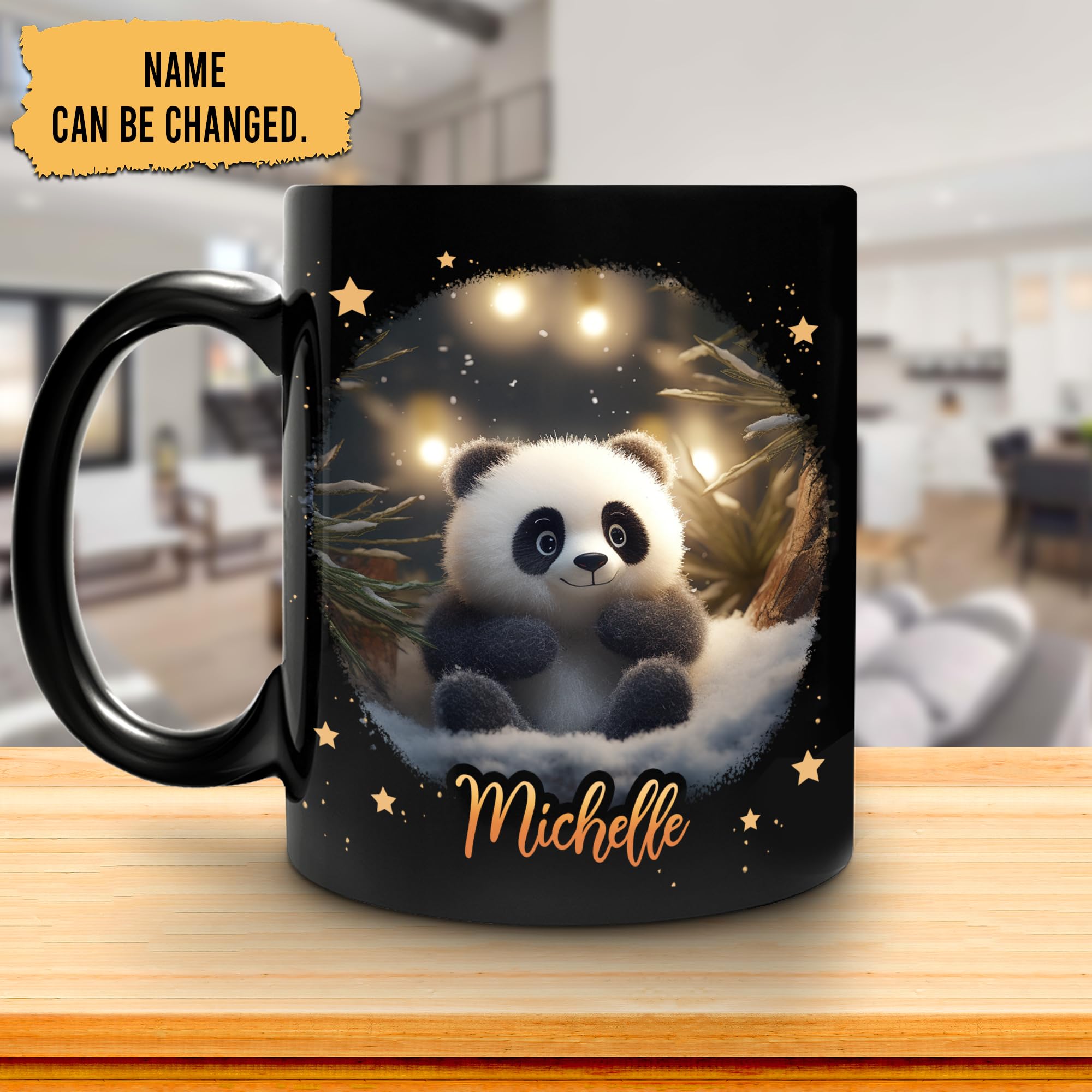 Hyturtle Personalized Panda Coffee Mug - Christmas Birthday Gifts For Panda Lovers - Cute Animal in Winter Decor Gifts For Kids Men Women Animal Lovers - Custom Name 11oz Black Ceramic Coffee Tea Mug