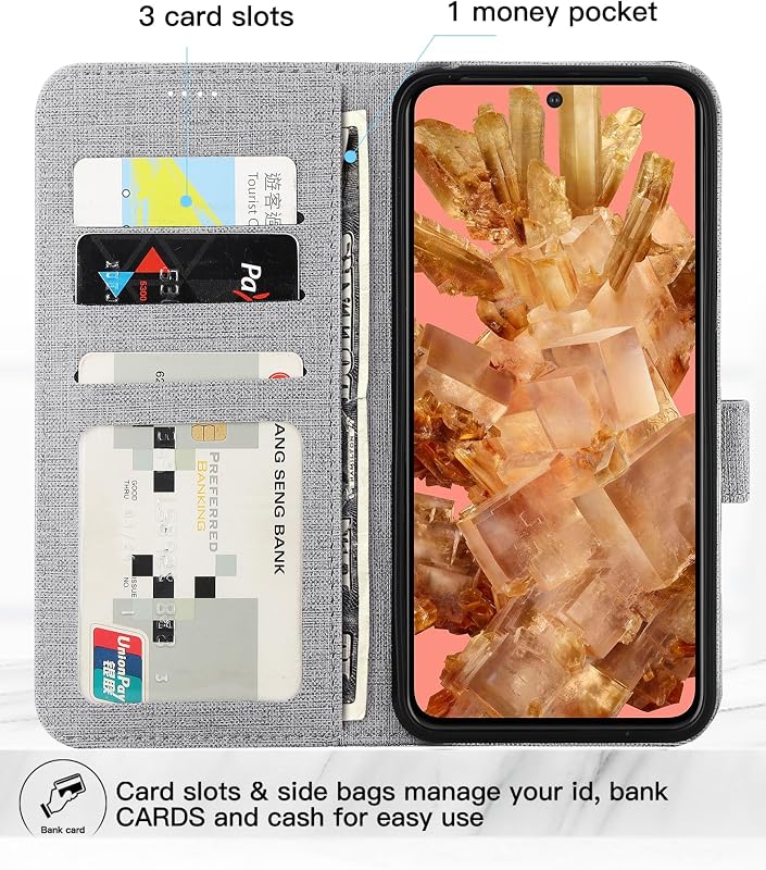 Foluu Google Pixel 8 Flip Tok - Prémium Műbőr Pénztárca Tok Kártyatartóval, Állvánnyal és Mágneses Zárral, TPU Keret, Ütésálló (Szürke)