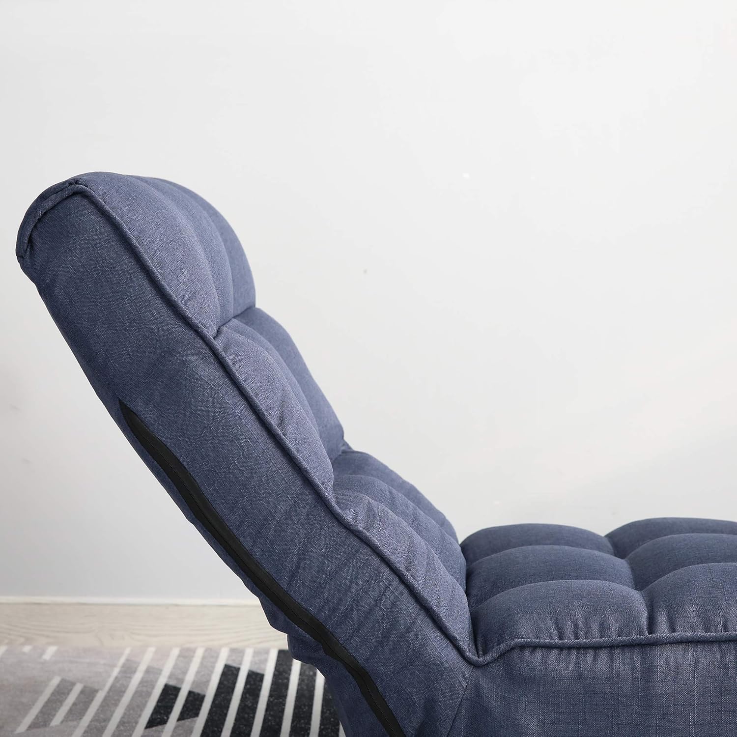 Floor Chair Single Lazy Sofa Leisure Balcony Reclining Japanese Tatami Adjustable Recliner with Ottoman for Living Room, Bedroom, Indoor Use(No Footstool, Navy)