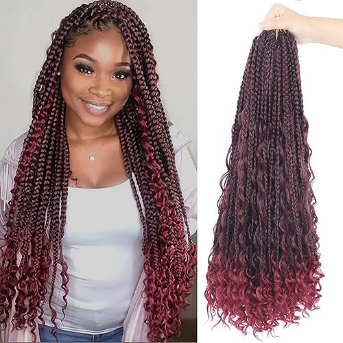 Vista 218 de Goddess Box Braids Crochet Hair With Curly Ends 18 Inch Bohomian Box Braids Crochet Braids 8 Packs 3X Crochet Braids Synthetic Braiding Hair 1B-4-30