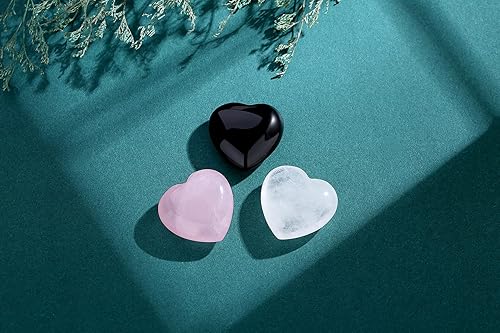 Miniatura 8 de QINJIEJIE 3 piezas de cristales de corazón grandes de 1.2 pulgadas, cuarzo rosa, obsidiana, transparente, natural, curativo, piedras en forma de
