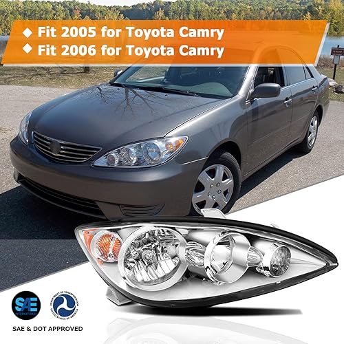 Miniatura 2 de Conjunto de faros delanteros para Toyota Camry 2005-2006 carcasa cromada reflector ámbar lente transparente conductor y pasajero lado faro