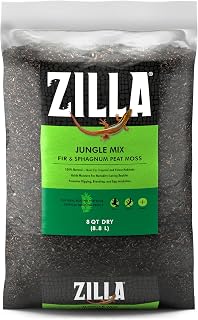 Zilla Jungle Mix Reptile Bedding Substrate 8 Quart - Organic Sphagnum Moss & Fir for Tropical Terrariums
