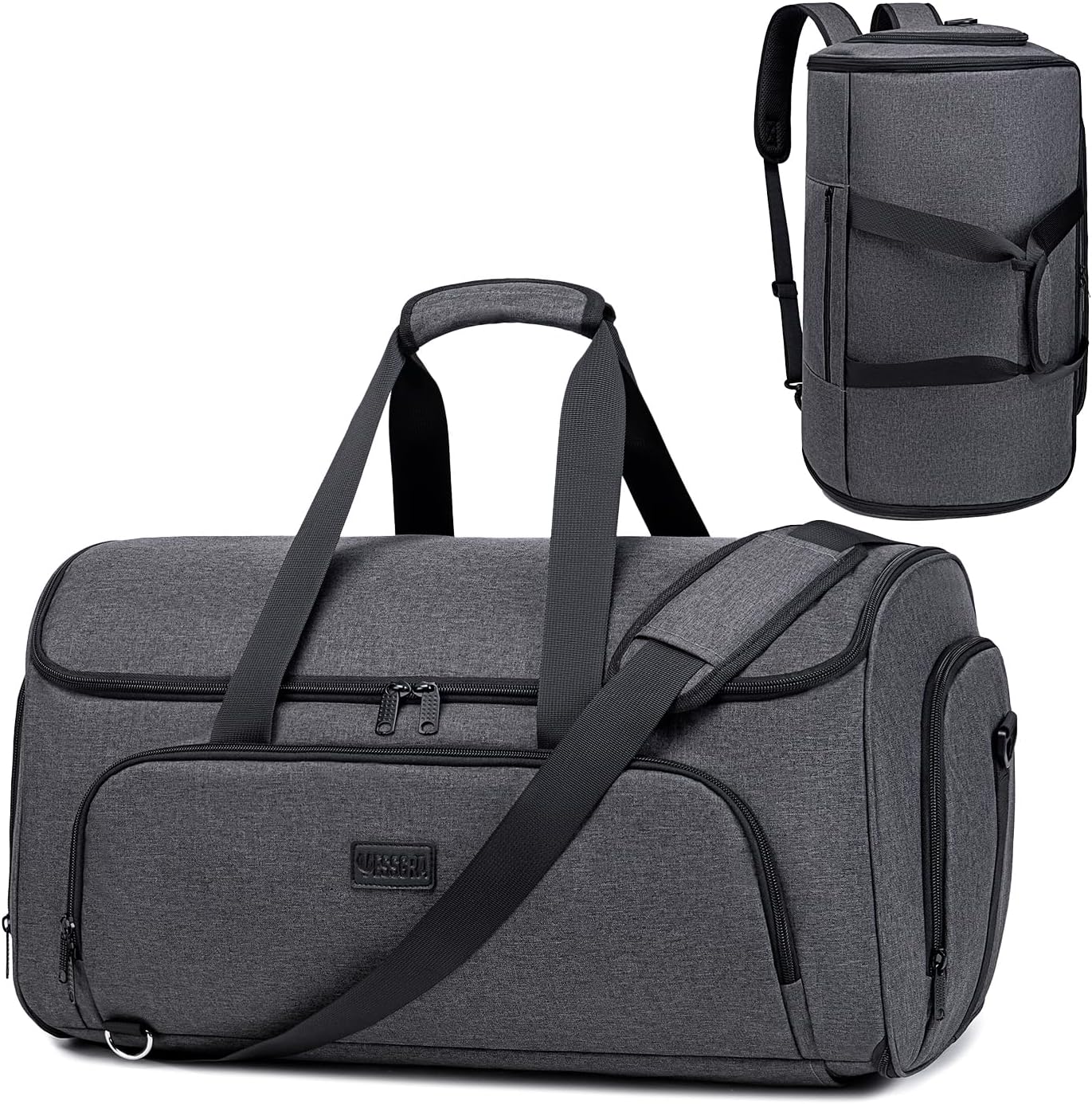Vessgra Garment Bags for Travel 58L Garment Bags Duffle Bag for Travel Convertible Carry On Garment Duffle Bag 4 in 1 Foldable Suit Bag with Shoes Compartment for Men Women Weekender，Dark Grey