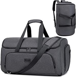 Vessgra Convertible Garment Bags for Travel, Garment Duffle Bag Carry on Garment Bag Weekender Travel Backpack, 4 in 1 Suit Bag with Shoes Compartment for Men Women, Dark Grey, 41.5L*21.5W inches