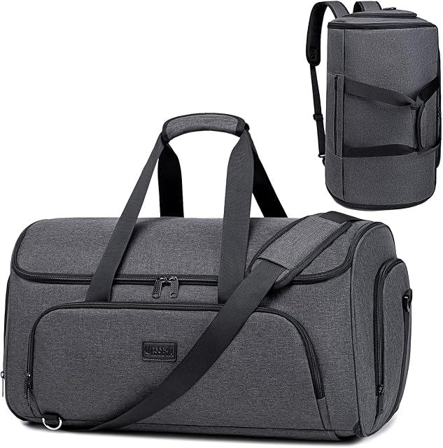 Vessgra Convertible Garment Bags for Travel, Garment Duffle Bag Carry on Garment Bag Weekender Travel Backpack, 4 in 1 Suit Bag with Shoes Compartment for Men Women, Dark Grey, 41.5L*21.5W inches