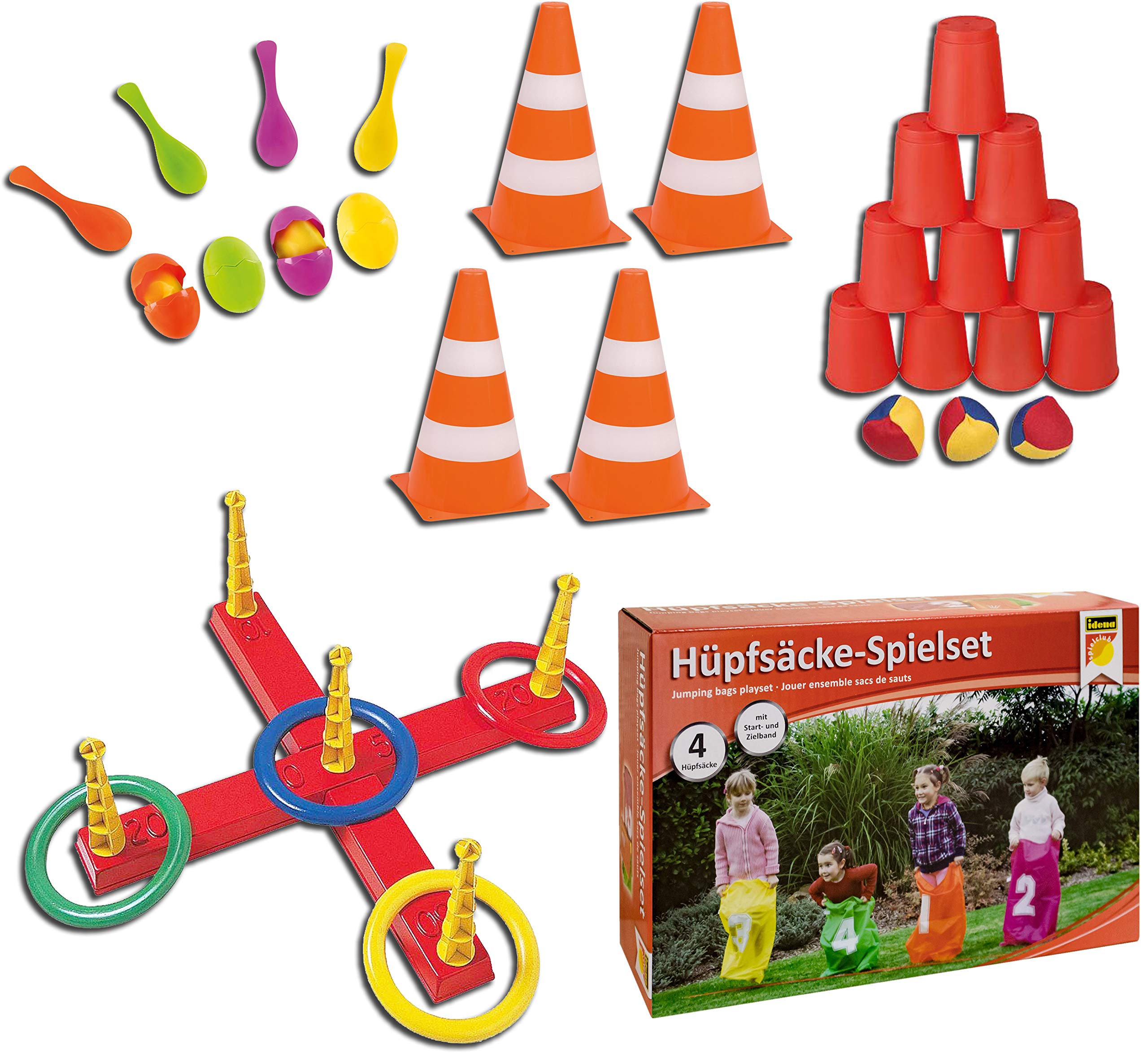 Idena 40416 Ballwurfspiel mit 10 Bechern und 3 Bällen, bunt (Bunt, Komplett-Set 5tlg.)