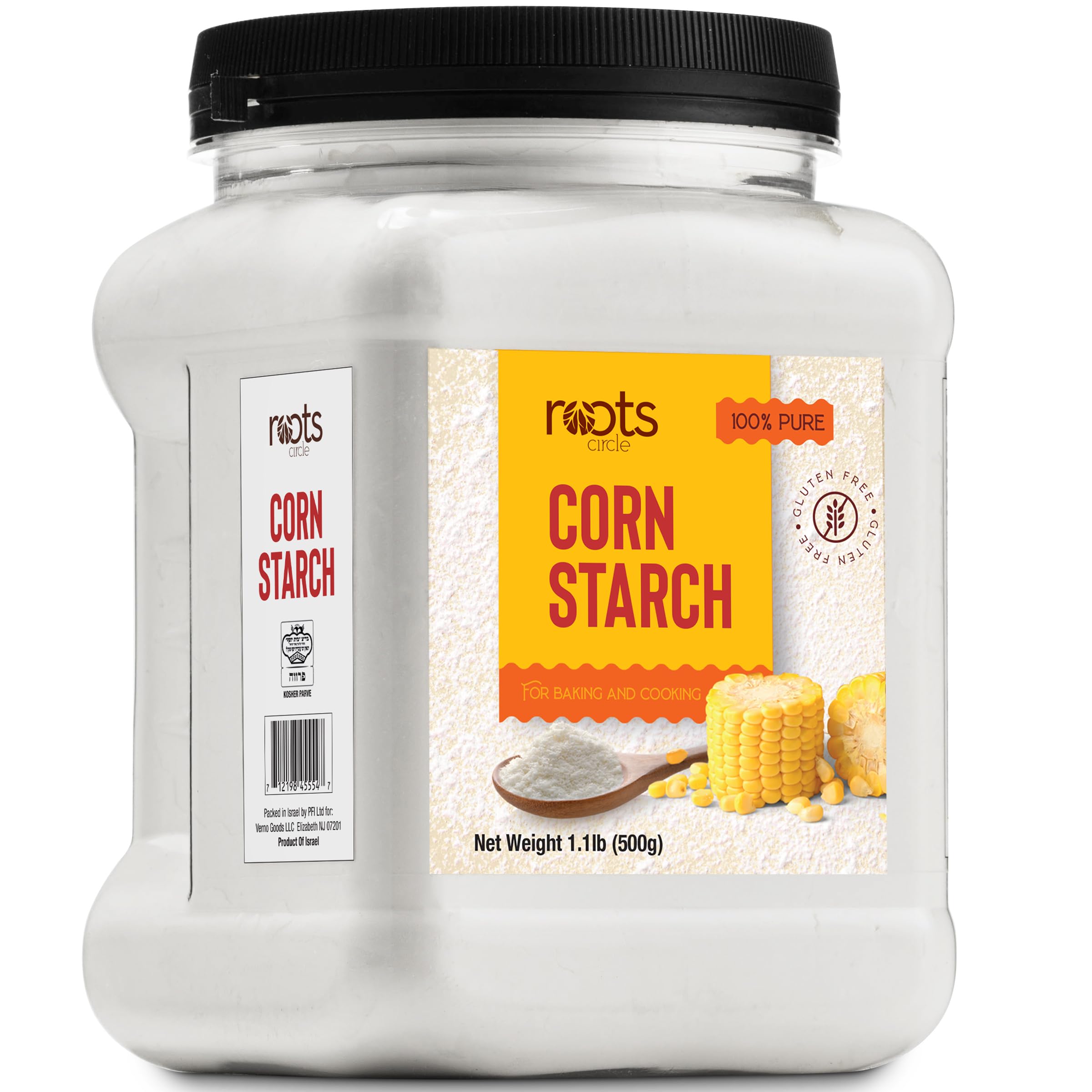 Roots Circle 100% Pure Corn Starch |17.63oz Airtight Container,All Natural Thickener for Soups, Stews, Gravy, Baking Pies, Puddings & Cakes,Gluten-Free, Non-GMO, Vegan, Kosher, Food-Grade