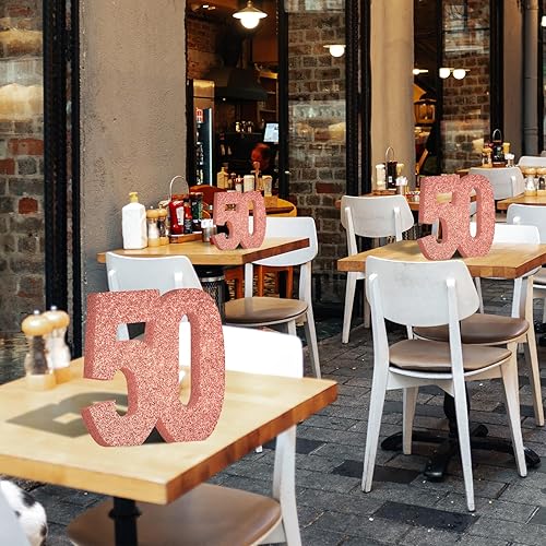 Miniatura 4 de Decoraciones de cumpleaños número 50 para mujer, decoraciones de 50 aniversario, centros de mesa de fiesta de cumpleaños 50 con purpurina de oro