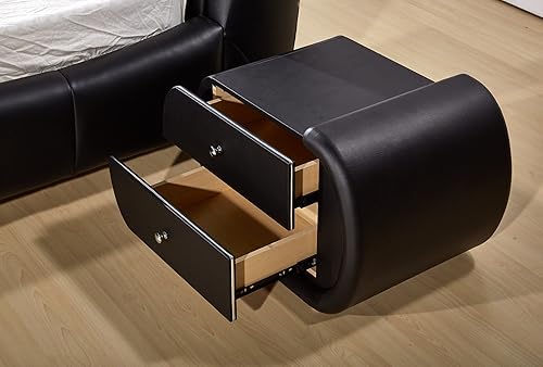 Miniatura 2 de Container Furniture Direct Thompson Collection - Mesita de noche contemporánea tapizada de piel sintética con tiradores de cajón cromados, estándar,