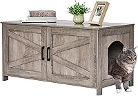 Vista 87 de Homhedy - Caja de arena para gatos, muebles de madera para baño de gatos con puerta de granero, casa para mascotas, se adapta a la mayoría de cajas
