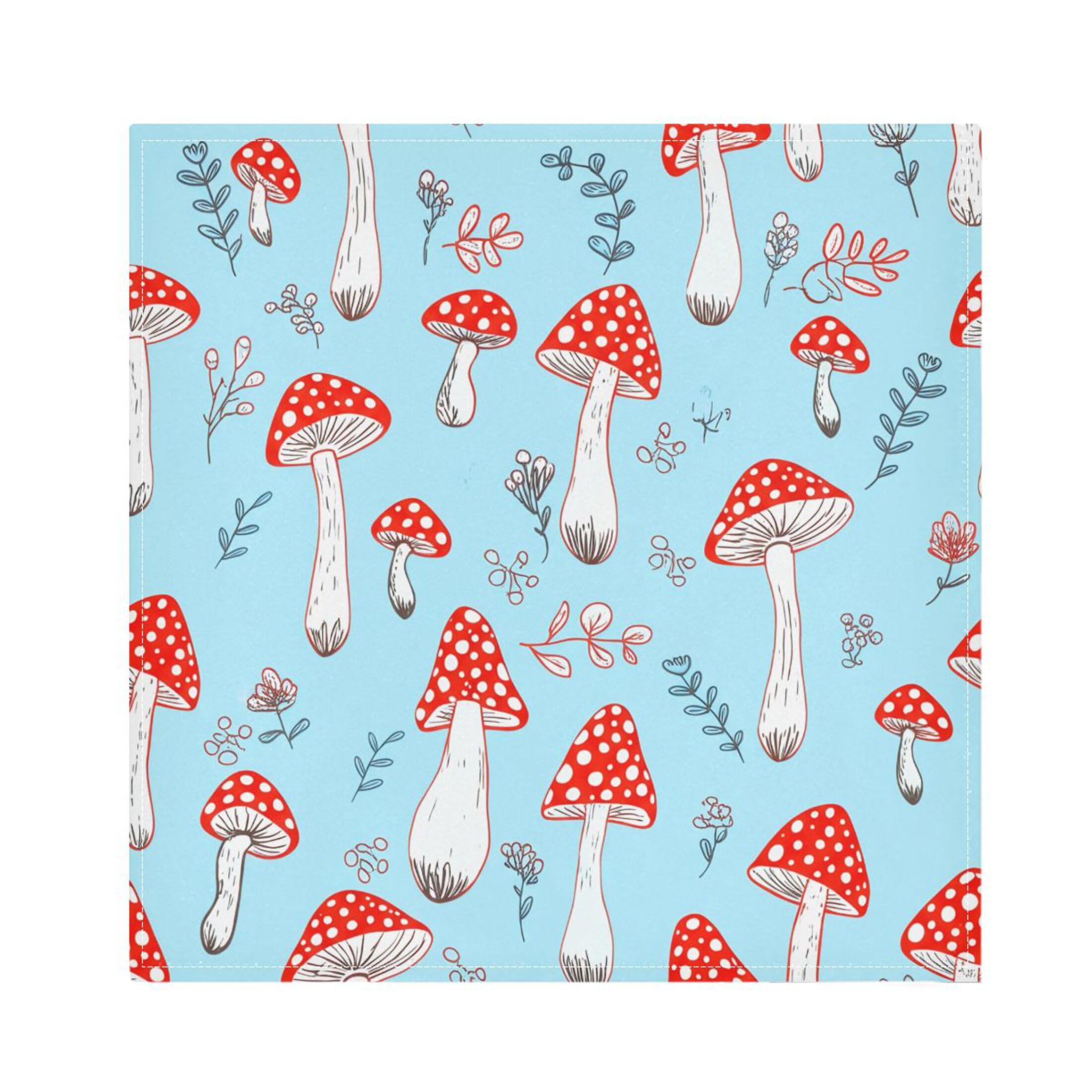 Fuauuyl Cloth Napkins Set of 6 Mushrooms Dinner Napkins 20x20 in, Washable & Reusable Fabric Table Napkin for Dining Parties Holiday, Eco-Friendly