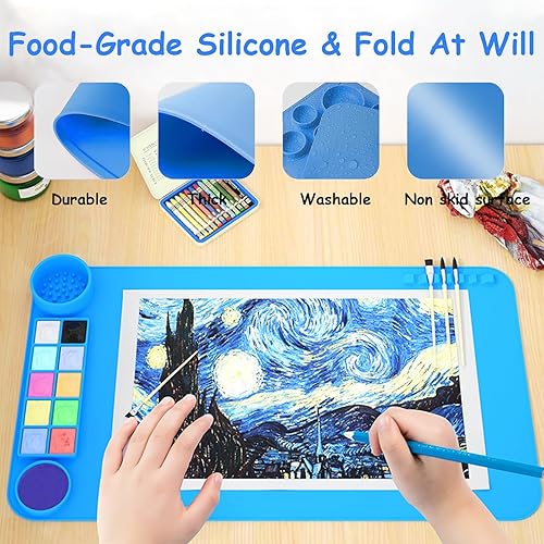 Miniatura 2 de Tapete de pintura de silicona, tablero de dibujo, 20 x 11 pulgadas, tapete de arte de silicona para artistas para niños, arcilla de regalo,