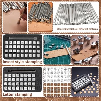All-in-1 Leather Working Tools Kit for Beginners Professional, Starter Leather Tooling Crafting Working Making Tools and Supplies Kit Set for Adult, Include Leather Pony, Stamping Punching Tools