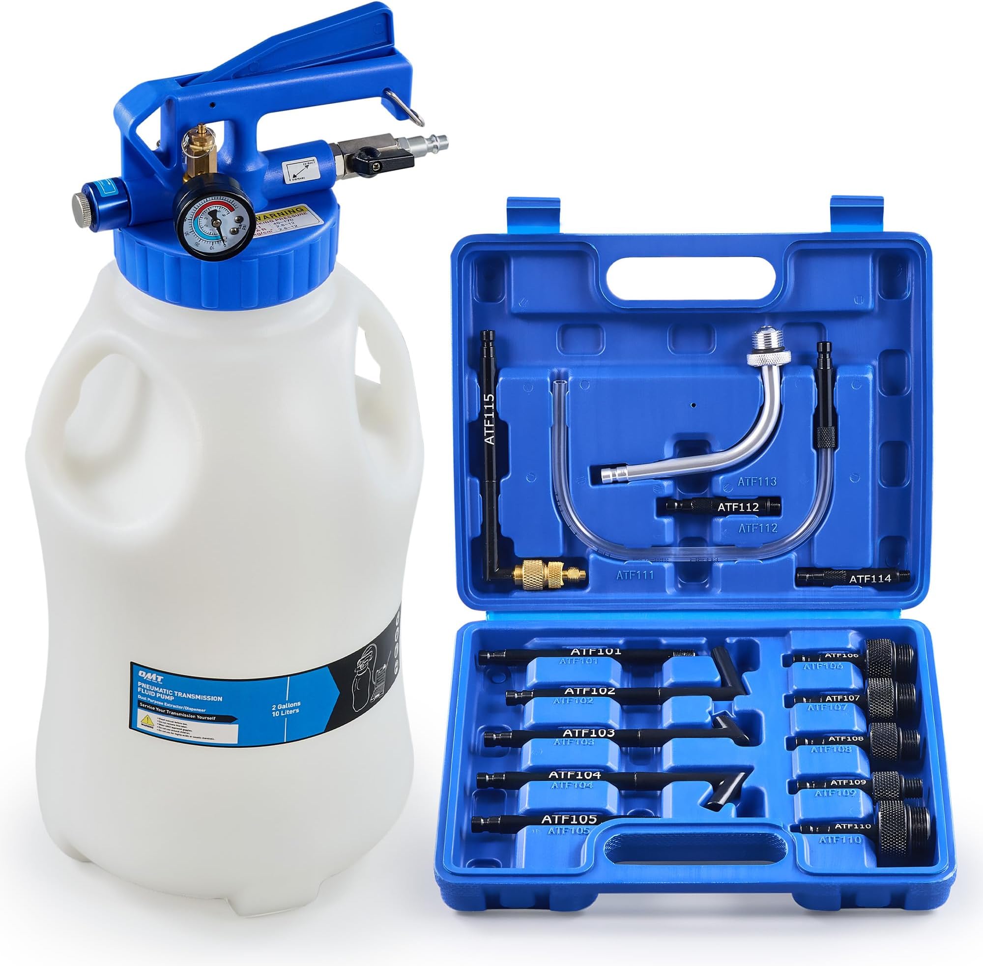 Oil Extractor Pump and Dispenser Tool Kit, 10L Pneumatic Transmission Fluid Bleeder Set, 2.6gal 2 Way Vacuum Fluid Evacuator and Filler Oil Change Kit 15 ATF Refill Adapters 3 Hoses