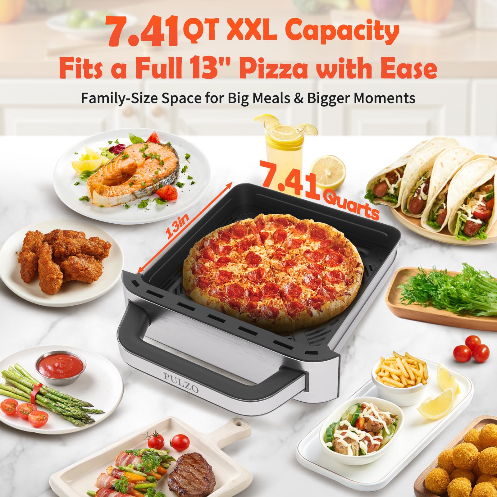 PULZO 7.4 Qt Digital Air Fryer, Large Family 13