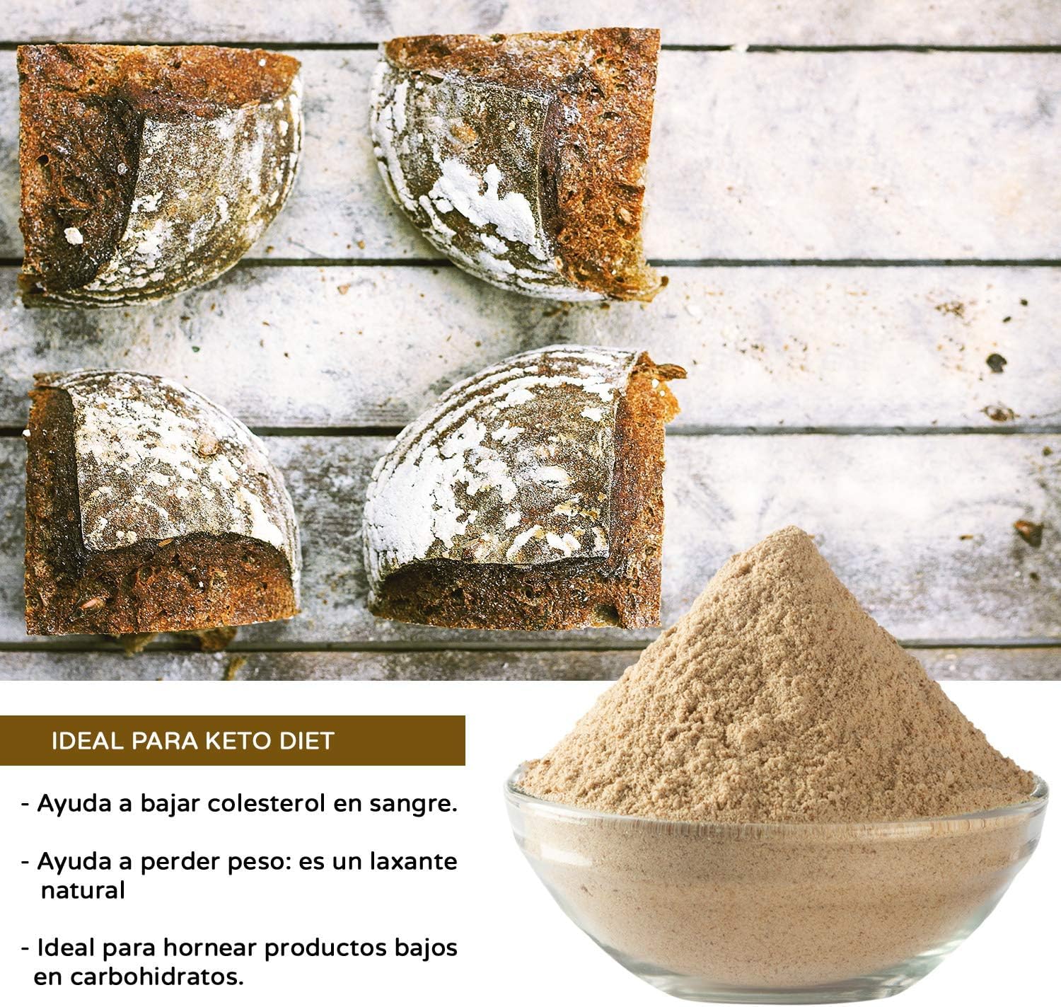 Cascara molida de Psilio rubio polvo 99% Pureza - Fibra plantago ovata molido - Psyllium husk fibre powder 200g - Producto natural sin aditivos - Ideal para hacer pan sin gluten