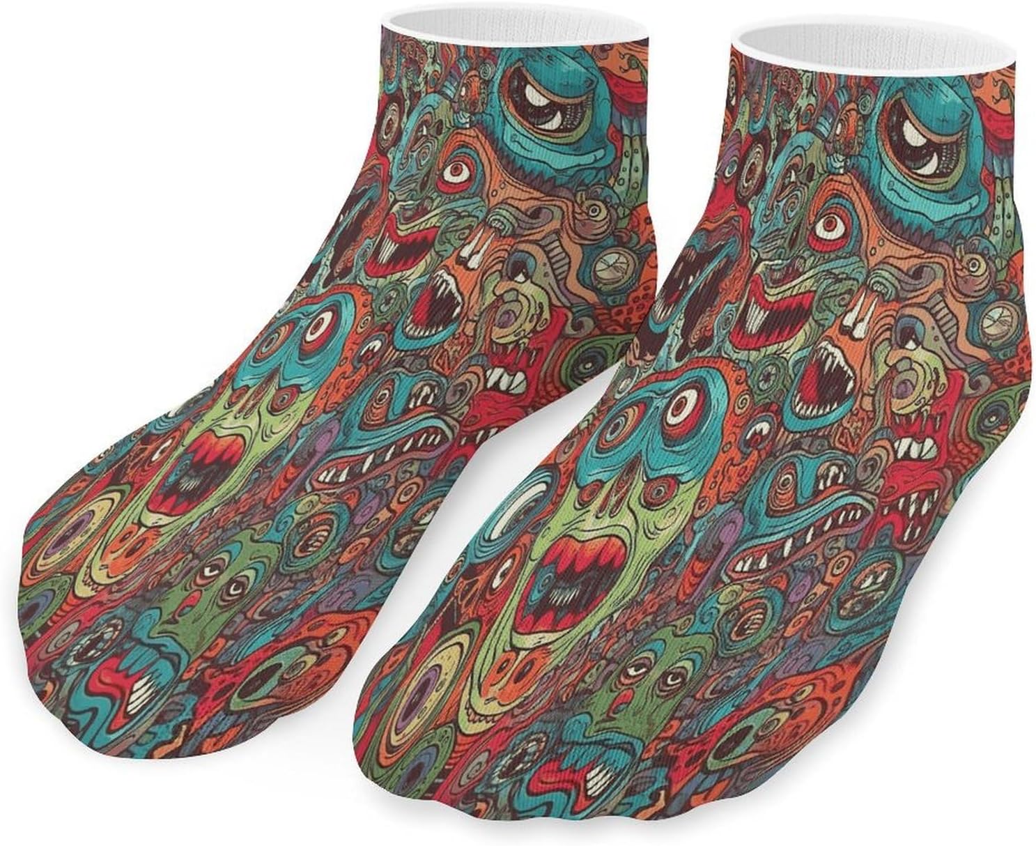 Abstract Monster Ankle Sock,Cushioned Crew Socks Low Cut Compression Running Sock with Ankle Support for Men Women(5 Pairs)