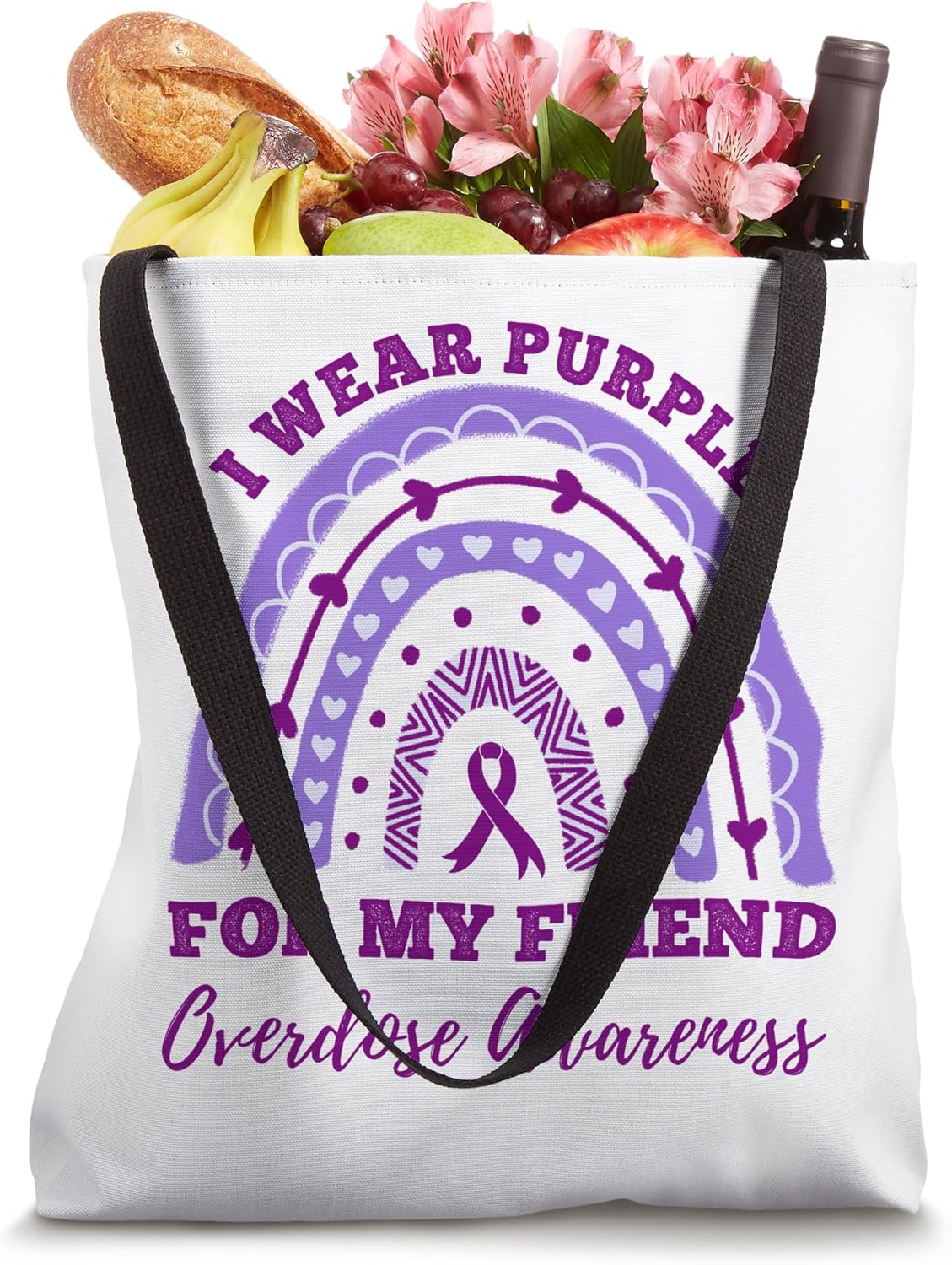 I Wear Purple For My Friend Overdose Awareness Rainbow Tote Bag