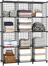 AWTATOS Wire Storage Cubes Closet Shelves Organizer 12 Cube Wire Grids Storage Shelves Metal Cube Storage Organizer Shelving Modular Bookshelf Stackable Storage Bins Shelf for Bedroom, Office, Black