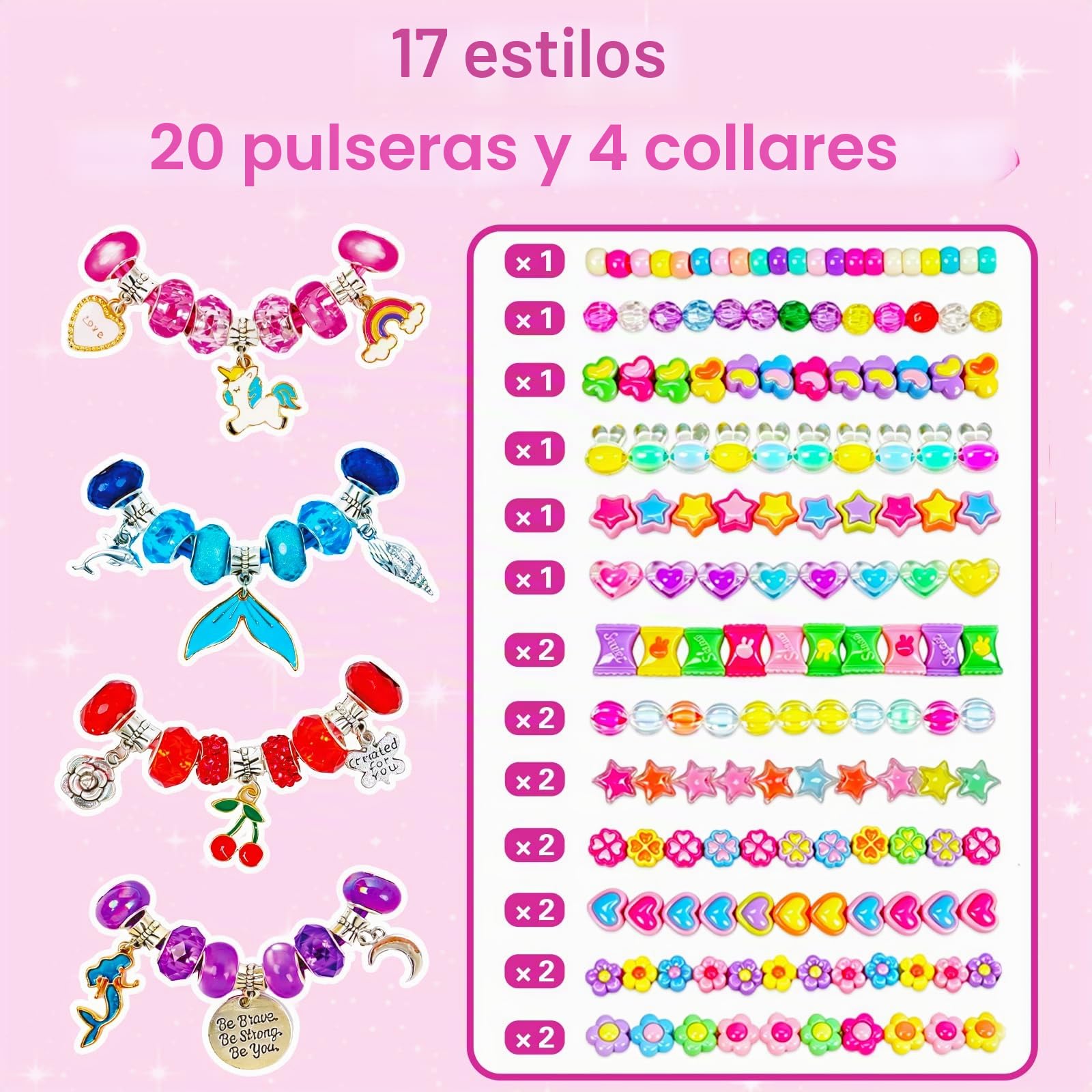 ZMLM Kit para Hacer Pulseras Niñas, 24 Piezas Pulseras de la Amistad con Collares, Creativo Manualidades Niños de Juguete, Detalles Cumpleaños Niños, Regalos Cumpleaños Niños 4-12 Años
