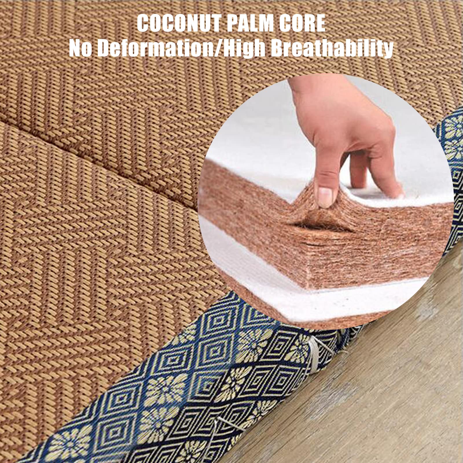 Tatami, materassino pieghevole per dormire, meditazione, yoga, anima in rattan traspirante, spessore 5 cm, 100 x 200 cm