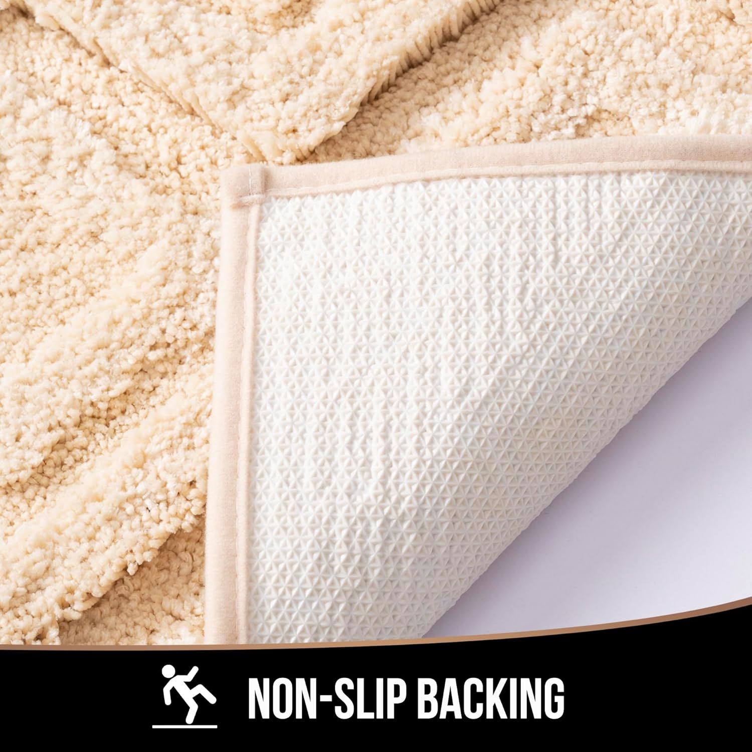 Bath Mat & Bathroom-Rugs 43x24, Ultra Soft Machine Washable Microfiber Bath Mat, Absorbent Quick Dry Non Slip Rug for Bathroom Floor, Tub and Shower, Beige