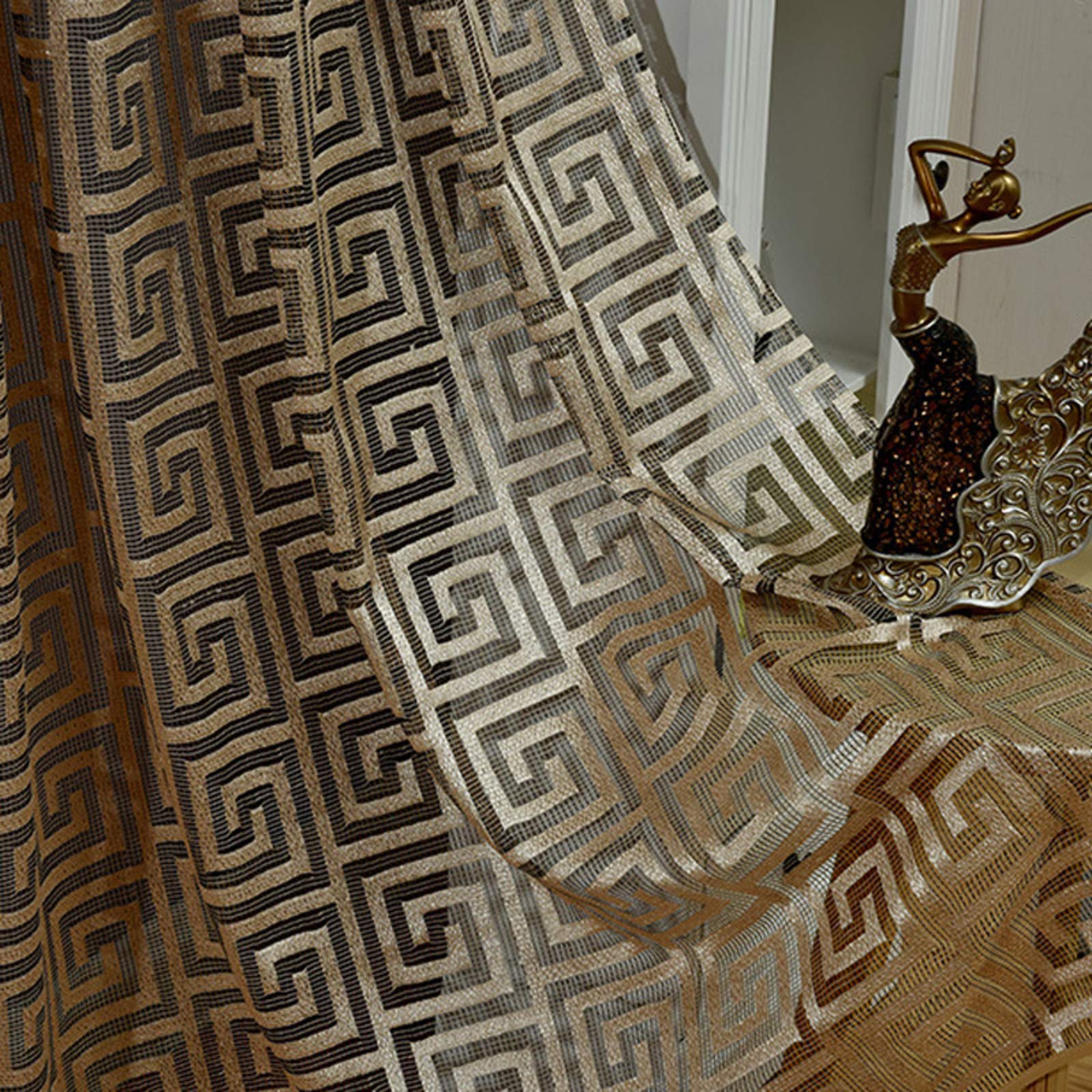 Voile rideau jacquard d'or marron 150x270 cm | Tulle transparent pour salon