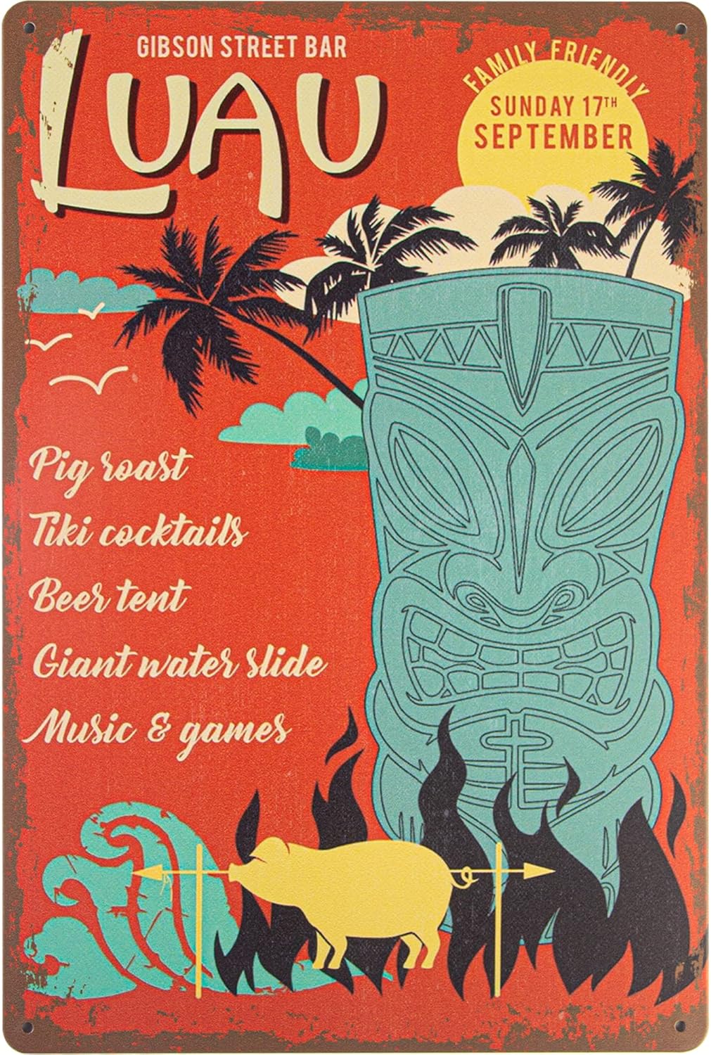 2 PCS Tiki Bar Tin Sign Bar Decorations Outdoor Aloha Hawaii Party Vintage Metal Wall Art for Outdoor Tiki Bars Cafe Background Wall Restaurants Wall Decor 11.8x7.9 Inches - Image 2