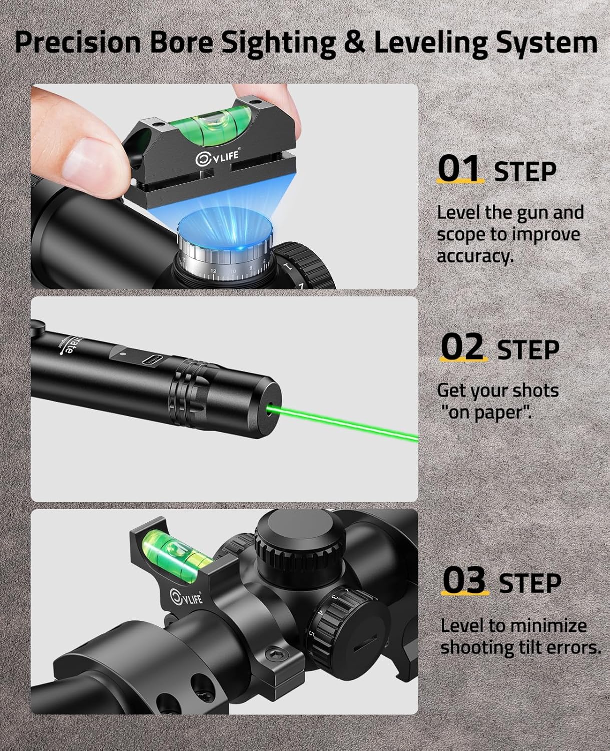 CVLIFE Green/Red Bore Sight Laser with 30mm/34mm Scope Leveling Kit with 64 Adapters Fits .17 to 12GA Calibers, Laser Bore Sight, 30mm/34mm Anti Cant Scope Level, Magnetic Bubble Level