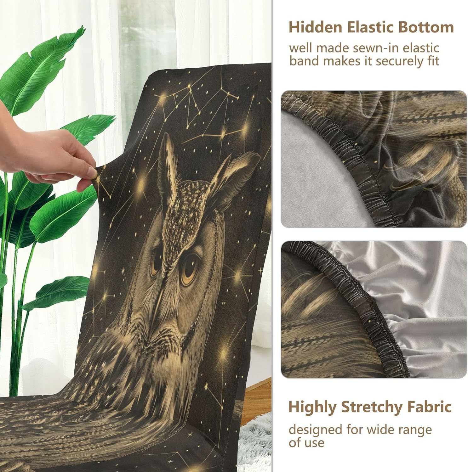 ALAZA Stretch Chair Cover Slipcover, Starry Owl Gloden Super Soft Slipcover Machine Washable for Living Room, Wedding, Banquet