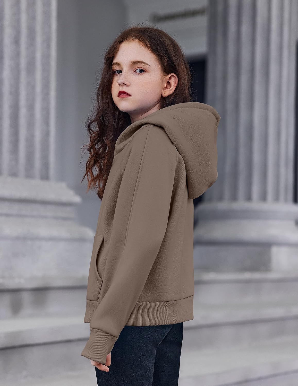 Arshiner Girls Half Zip Sweatshirt Fleece Hooded Pullover for Teen Long Sleeve Tops Fall Winter Clothes Thumb Hole