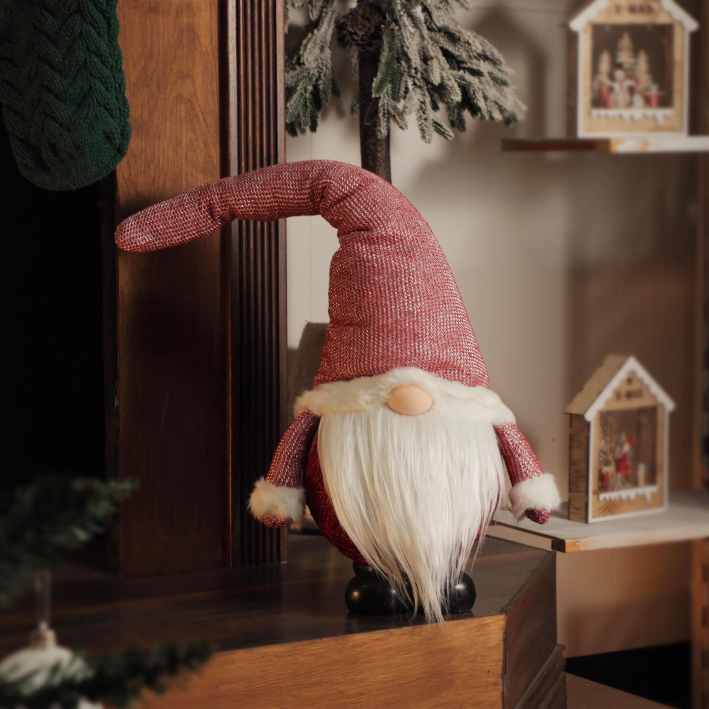 Alpine Corporation 29" H Christmas Santa Gnome with Warm White LED Lights and Timer, Indoor/Outdoor Light-Up Santa Statue Holiday Décor