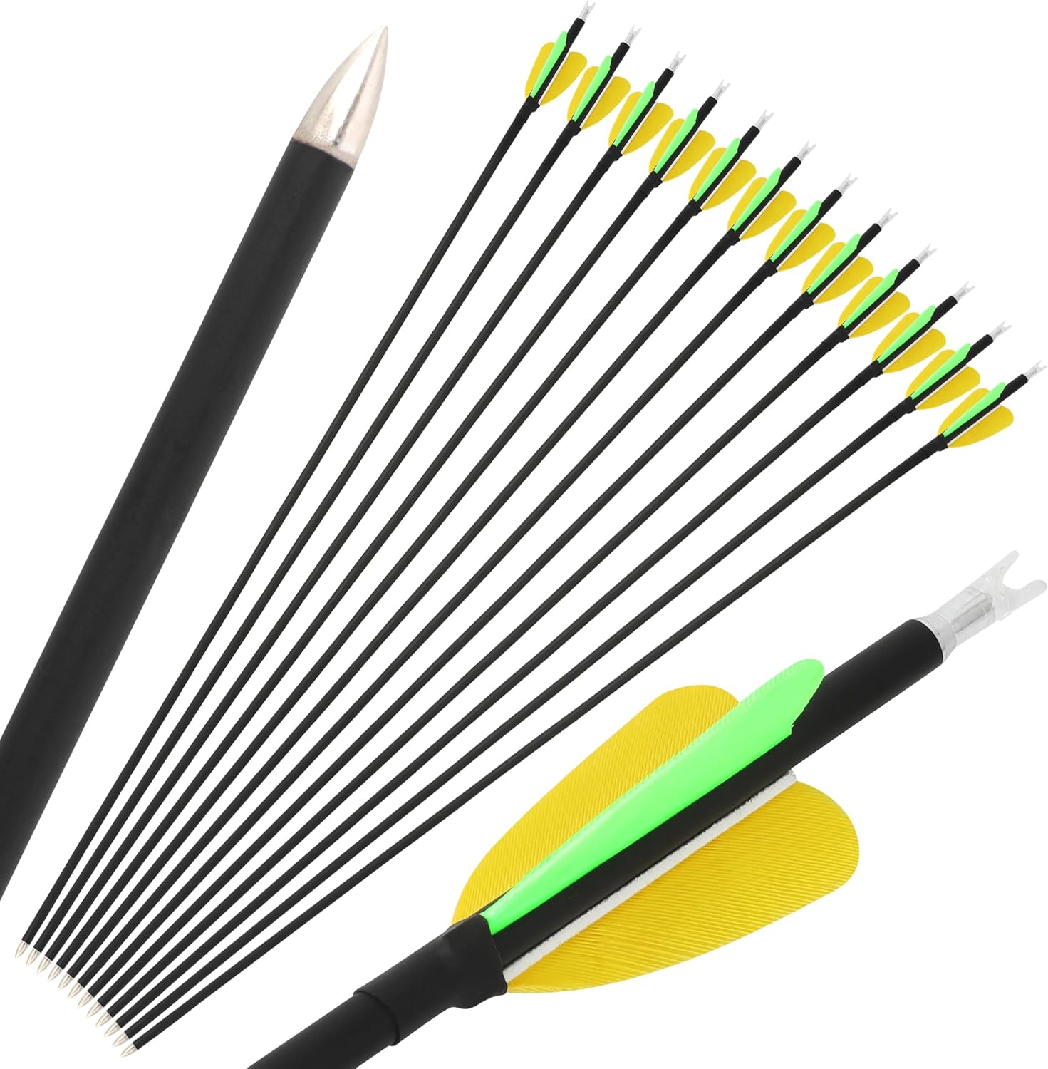 ZSHJGJR 32 Inch Archery Carbon Arrows Hunting Targeting Arrows 500 Spine with 2" Heart Shaped Turkey Feather for Compound & Recurve &Traditional Bow 6/12pcs