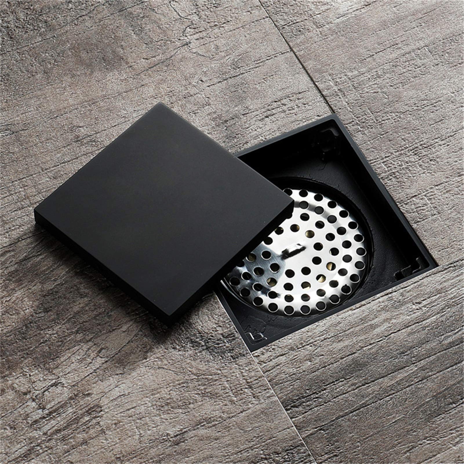 Desagüe de Ducha con Filtro de Pelo, desagüe Cuadrado de latón para Suelo de Ducha con Tapa extraíble, desagüe para Cocina, baño, Garaje y sótano, 4 Pulgadas